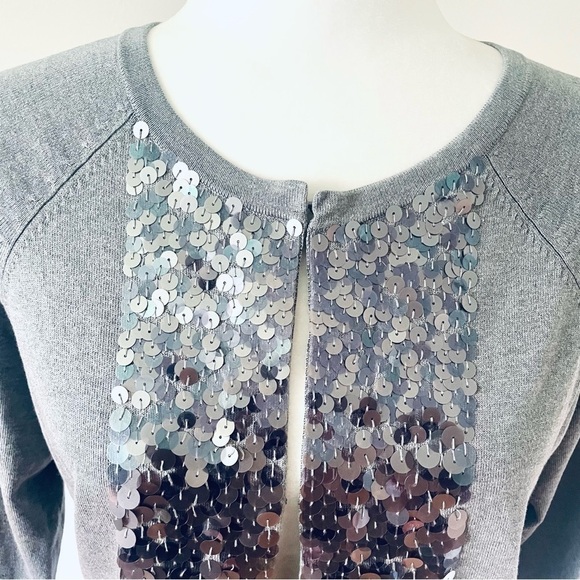 Ann Taylor Silk Dressy Cardigan | Gray Sequin Gradient | 3/4 Sleeve | Size M - Picture 7 of 10
